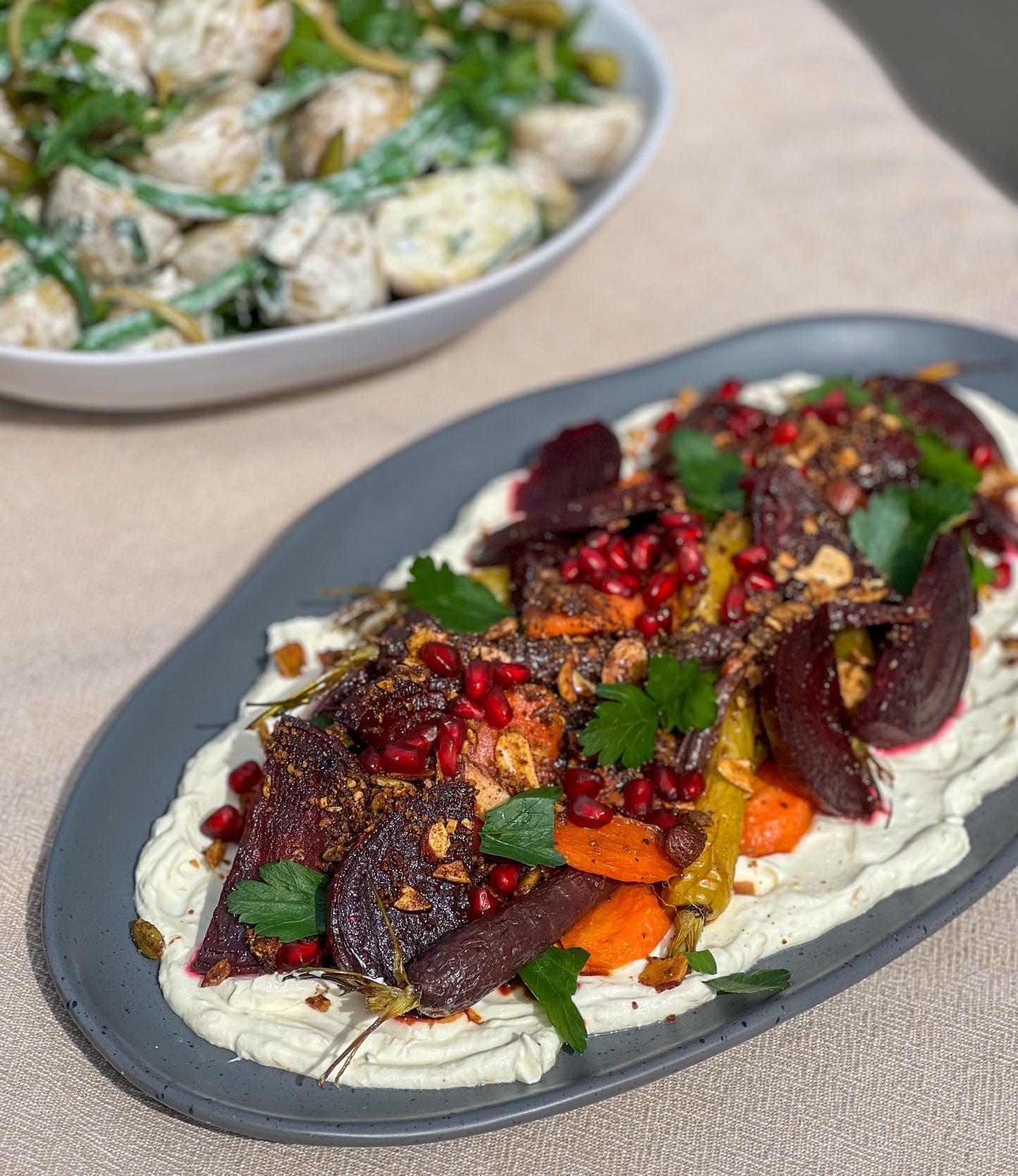 Roasted carrot, beetroot and orange with labneh