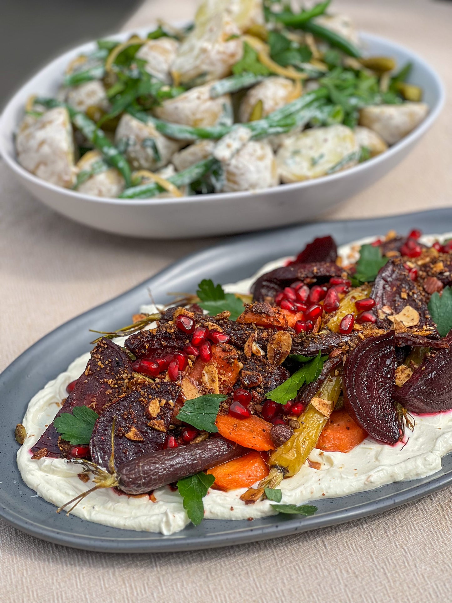 Roasted carrot, beetroot and orange with labneh