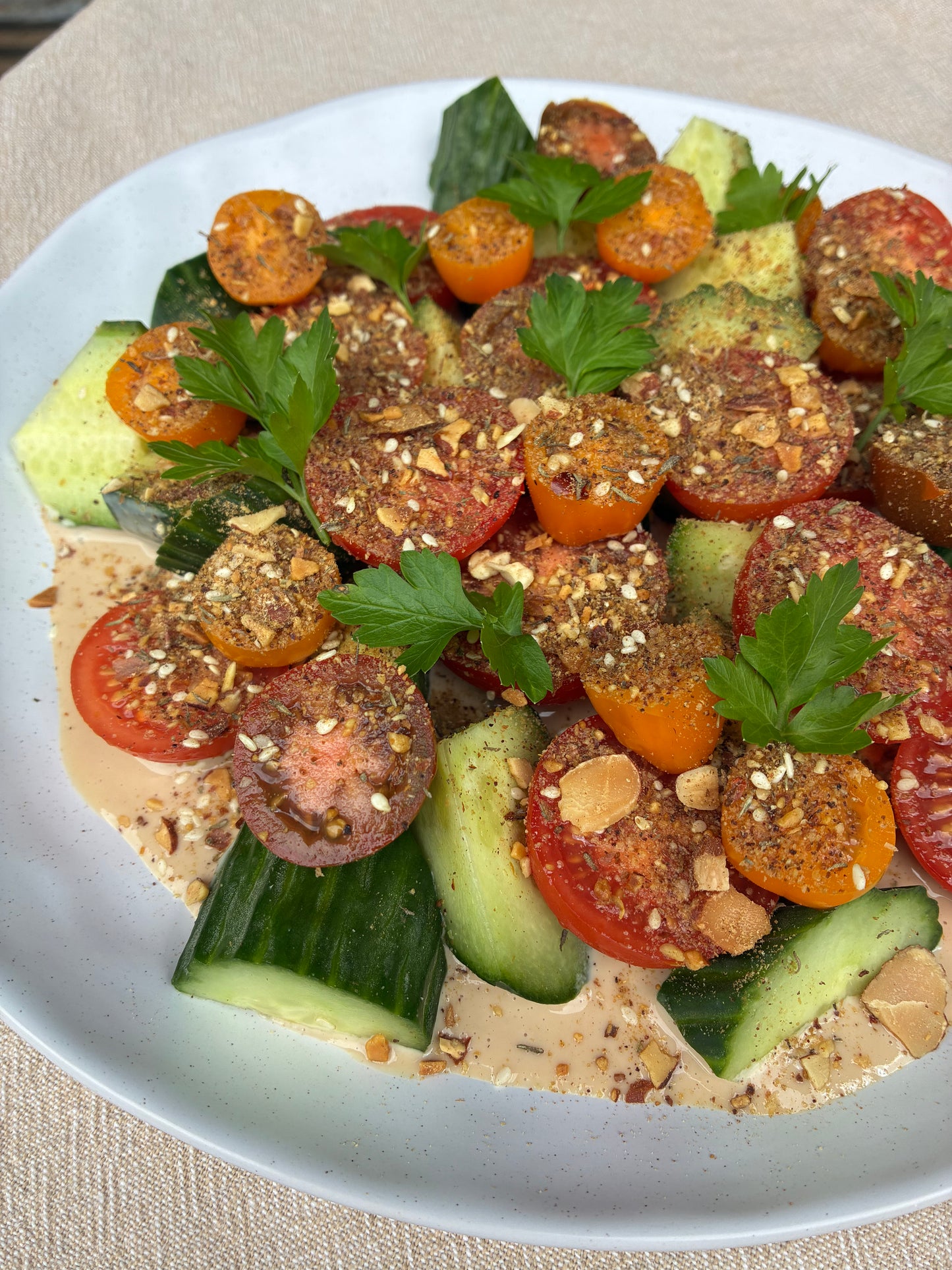 Tomato, Cucumber & Tahini Christmas Salad