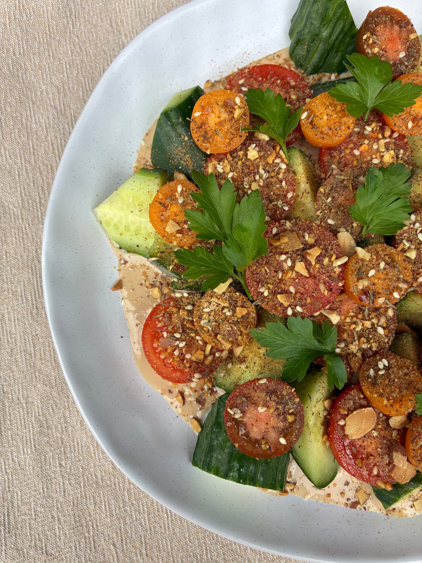Tomato, Cucumber & Tahini Christmas Salad