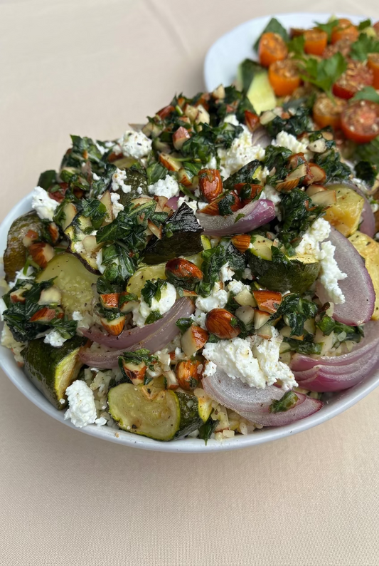 Roasted Courgette, Almond & Feta Salad