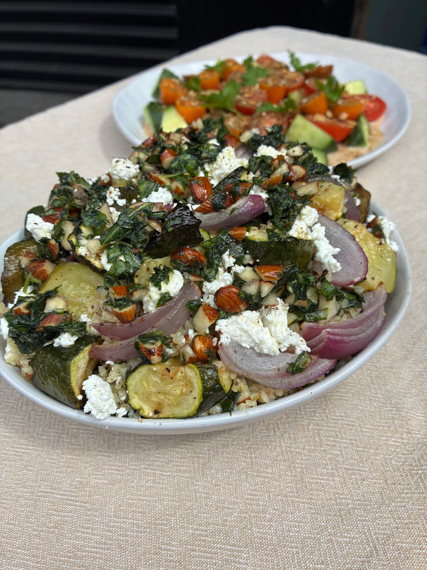 Roasted Courgette, Almond & Feta Salad