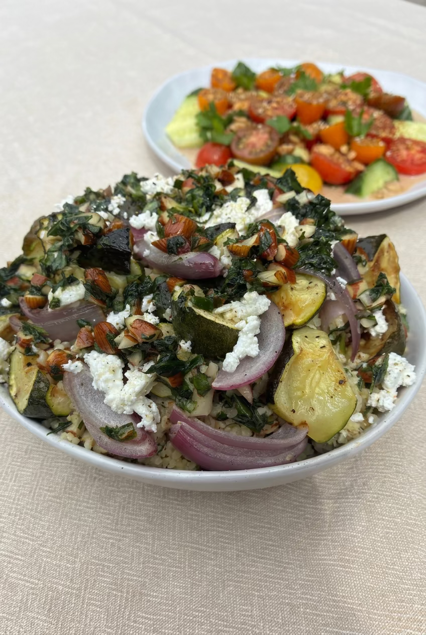 Roasted Courgette, Almond & Feta Salad